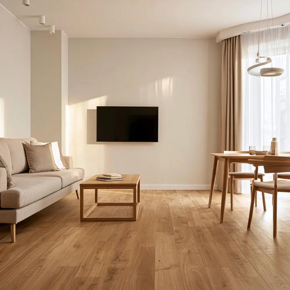 Aufenthaltsraum mit Sofa und TV in einer Monteurunterkunft in Oldenburg